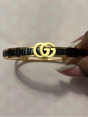 GG Gold Bracelet w/ Black Enamel Accents